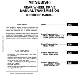 MITSUBISHI REAR WHEEL DRIVE MANUAL TRANSMISSION WORKSHOP MANUAL (PWEE8914-J)