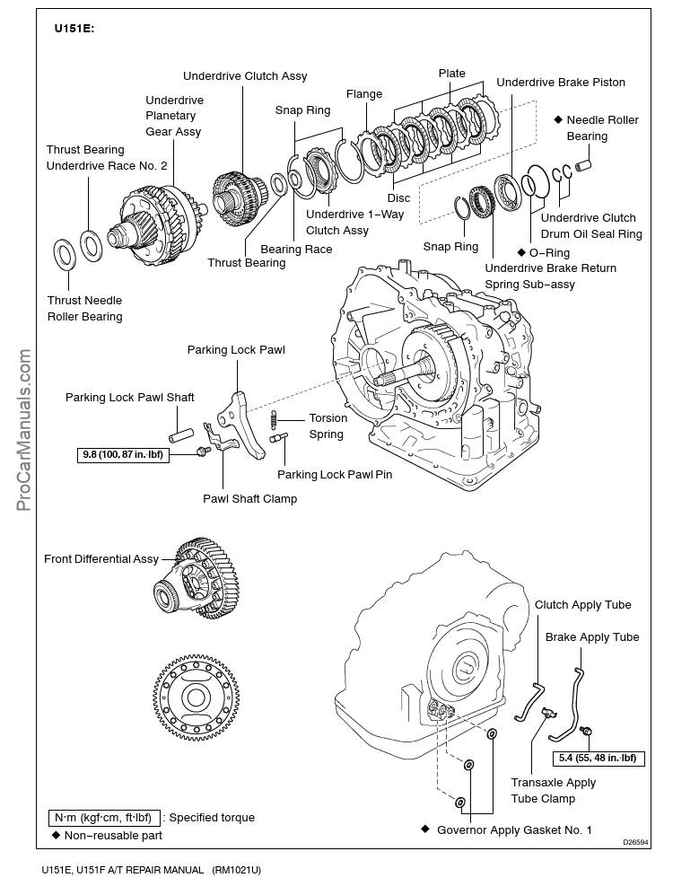 Toyota U151e U151f Automatic Transmission Repair Manual Rm1021u Pdf Download