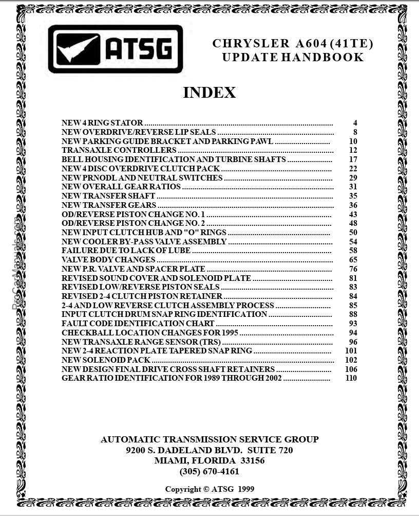 Chrysler A604 (41TE) “Update Handbook” Revised – ATSG (Automatic Transmission Service Group)