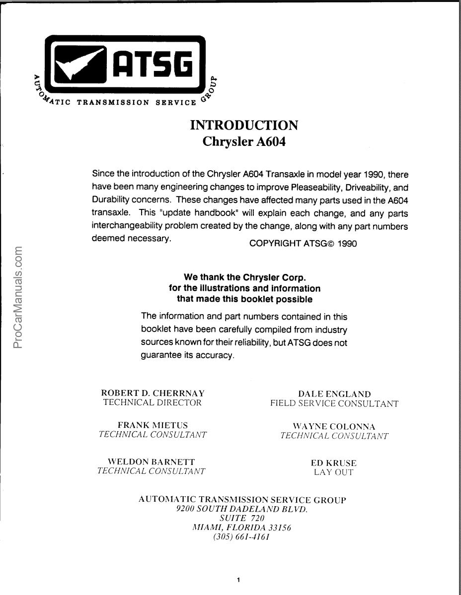 Chrysler A604 Transmission Repair Manual – ATSG (Automatic Transmission Service Group)