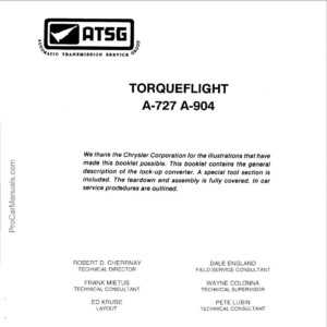 Chrysler A727 A904 Transmission Repair Manual – ATSG (Automatic Transmission Service Group)