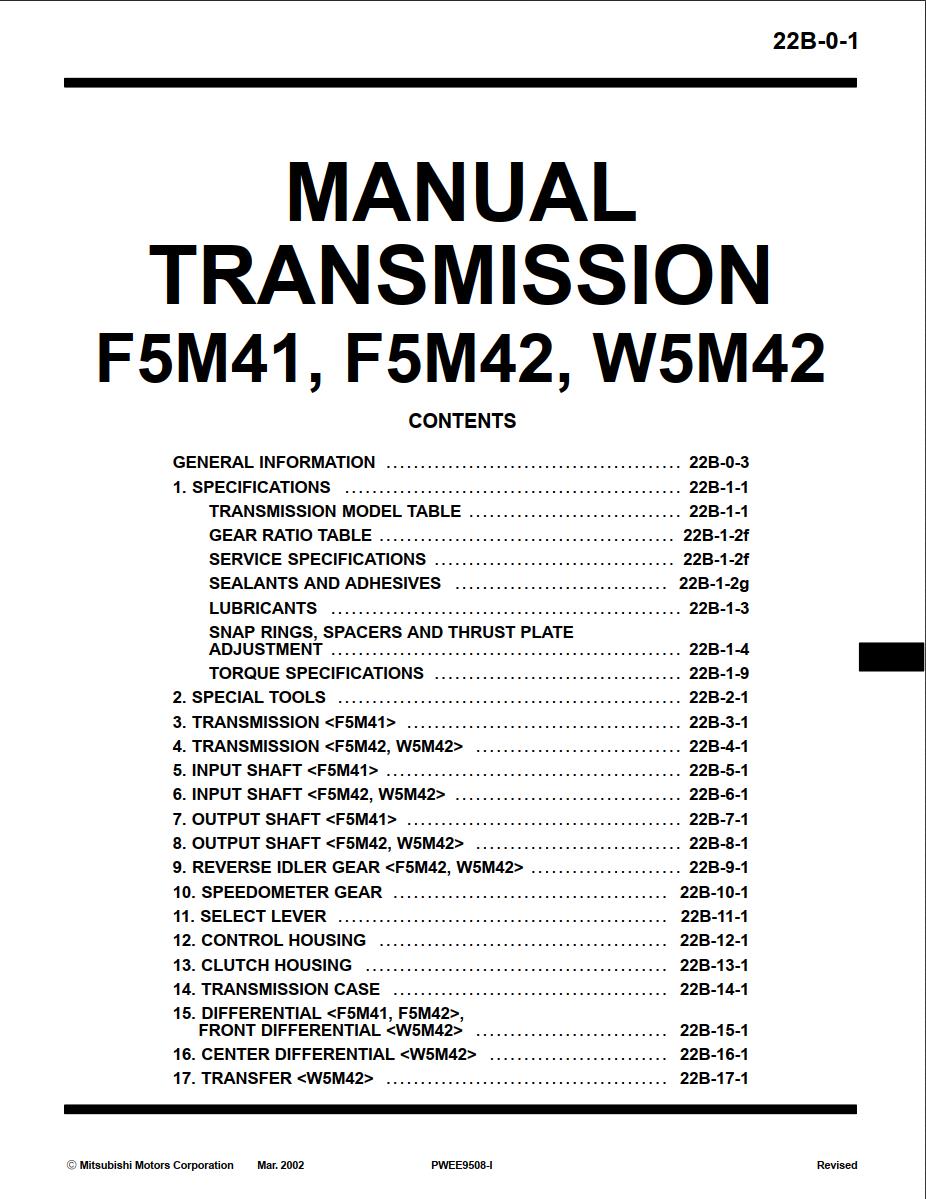 F5M41 F5M42 W5M42 Service Repair Manuals