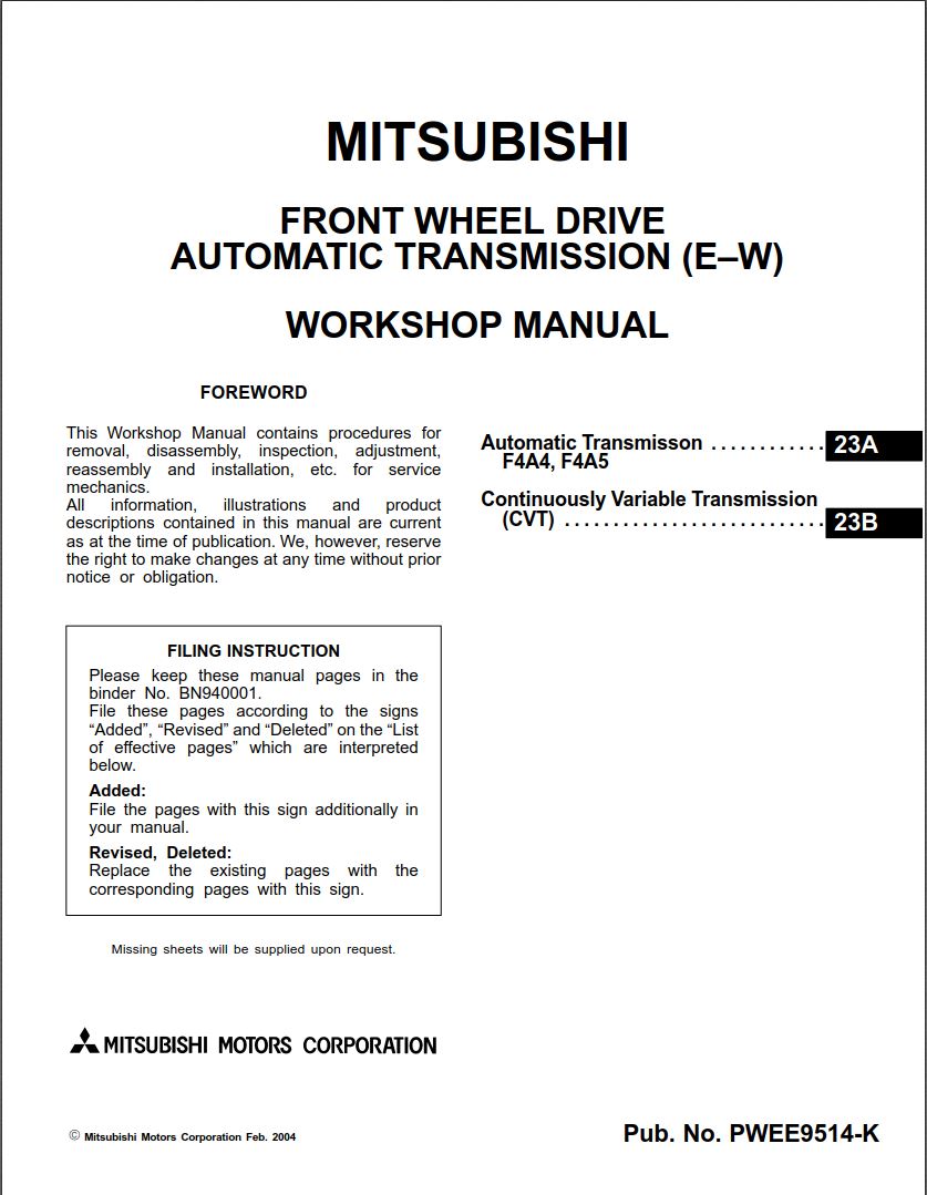 Mitsubishi Front Wheel Drive Automatic Transmission (E-W)