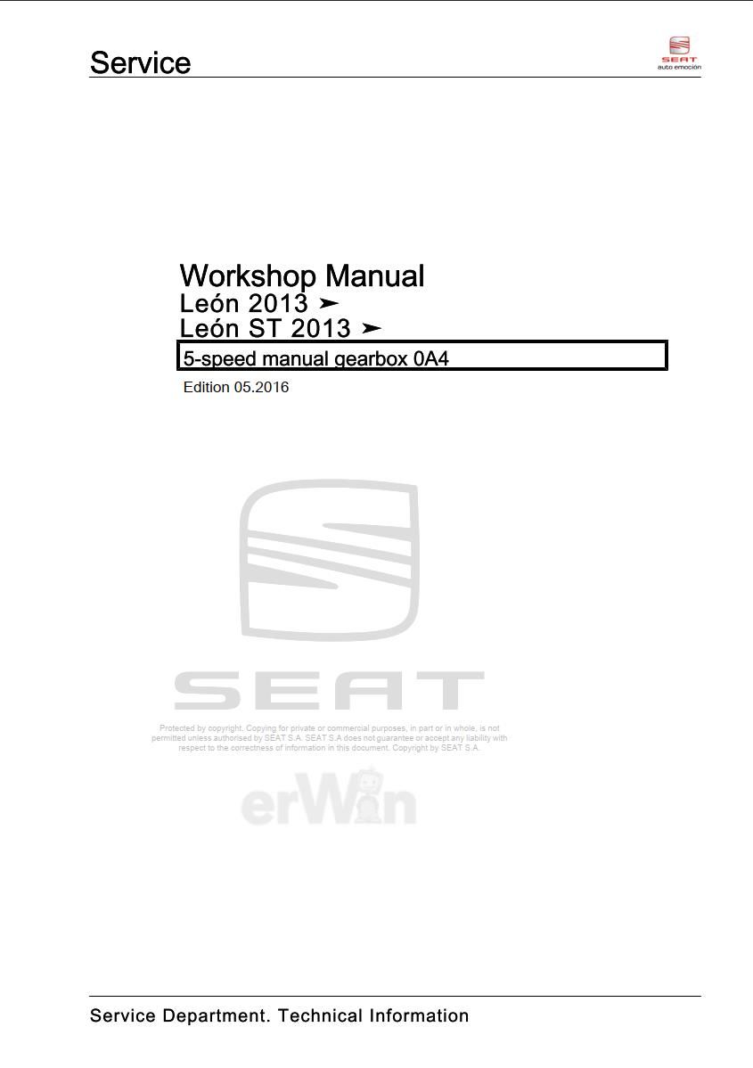 Seat 5-speed manual gearbox 0A4 Workshop Manual