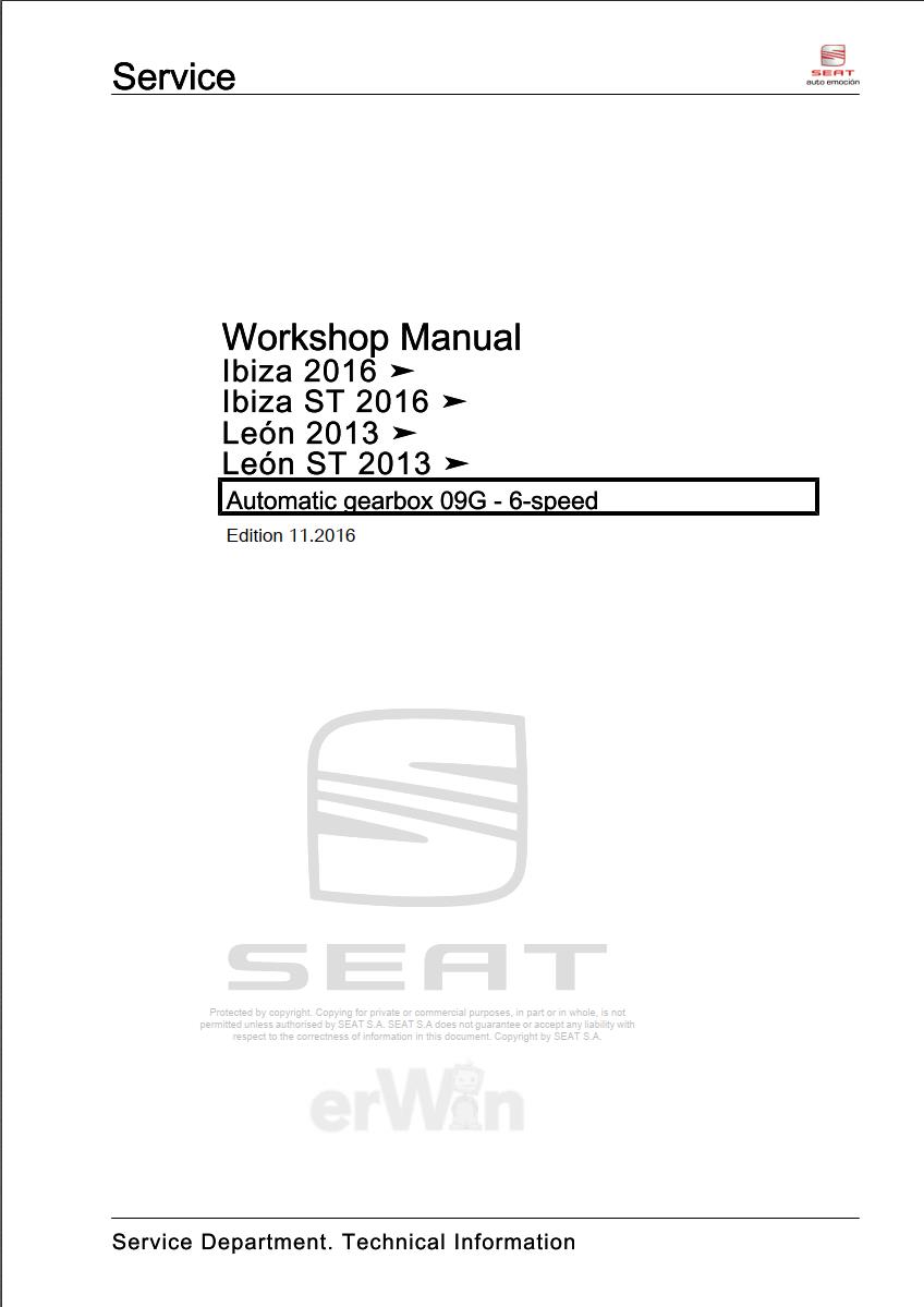 Seat Automatic gearbox 09G - 6-speed Workshop Manual