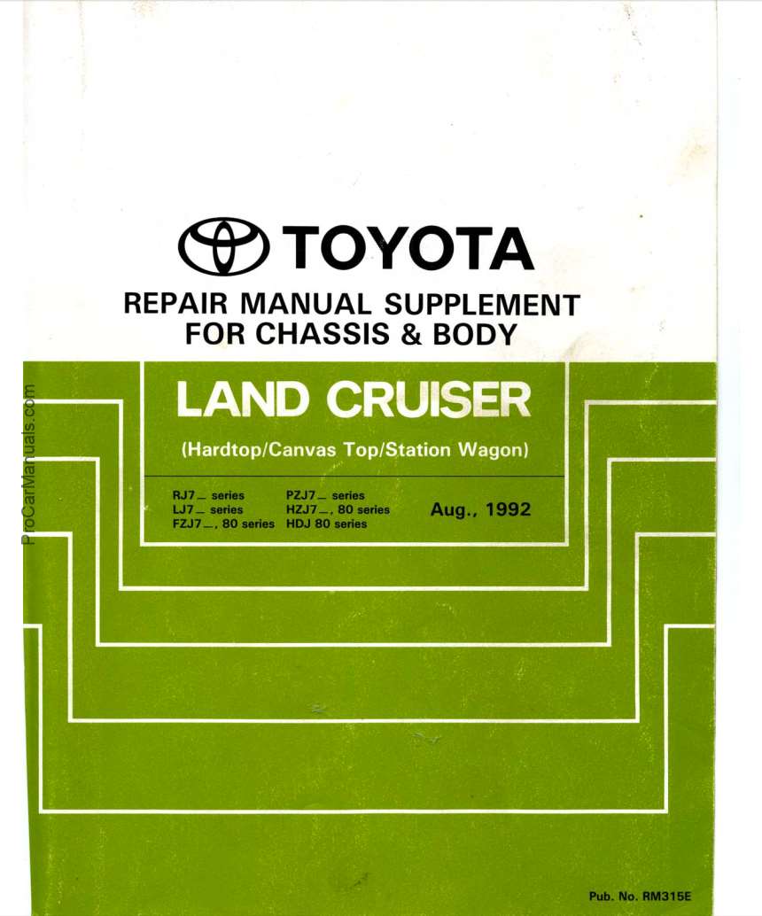 Toyota Land Cruiser RJ7, LJ7, FZJ7, PZj7, HZJ7, HDJ 80 Repair Manual  (RM315E) – PDF Download 67 Land Cruiser ProCarManuals.com