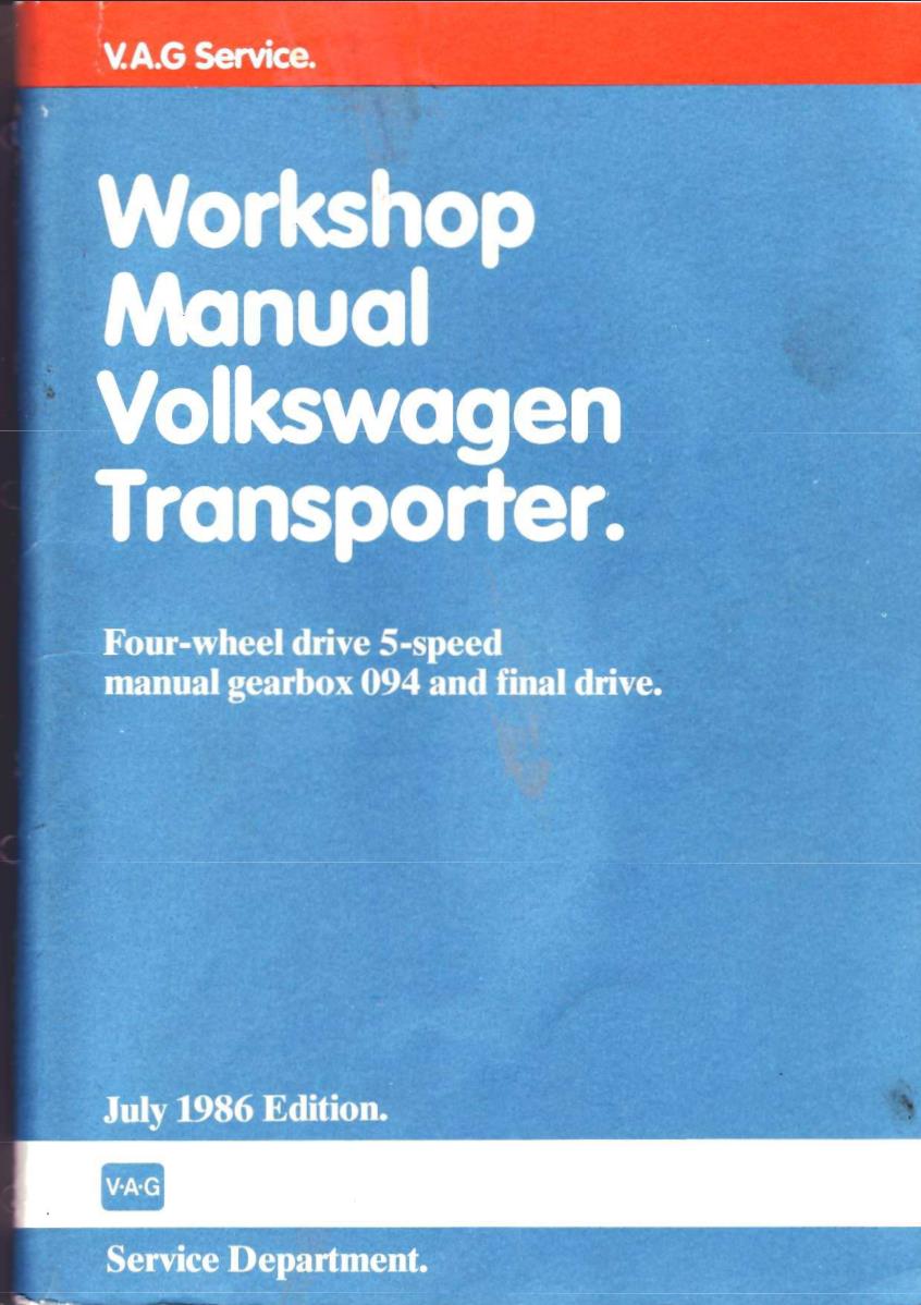 Volkswagen Transporter Workshop Manual Four-wheel drive 5-Speed Manual Gearbox 094 And Final Drive