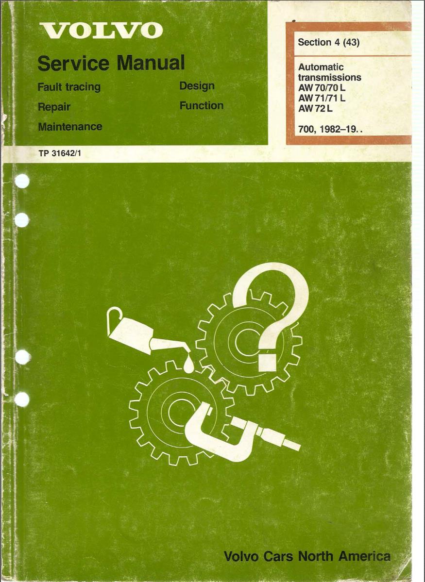 Volvo AW70 AW71 AW72 Transmission Service Manual
