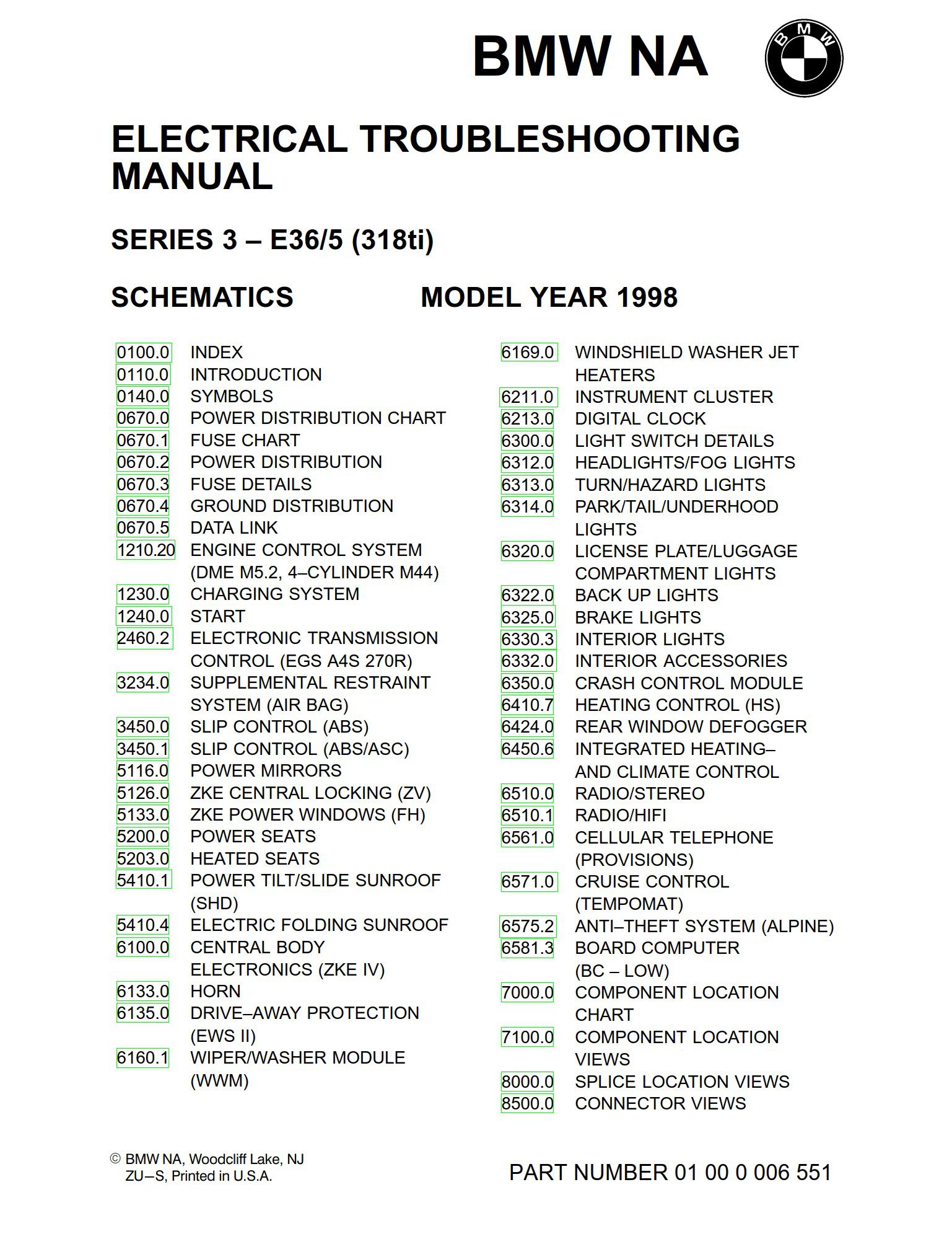 BMW 318ti E36/5 1998 Electrical Troubleshooting Manual