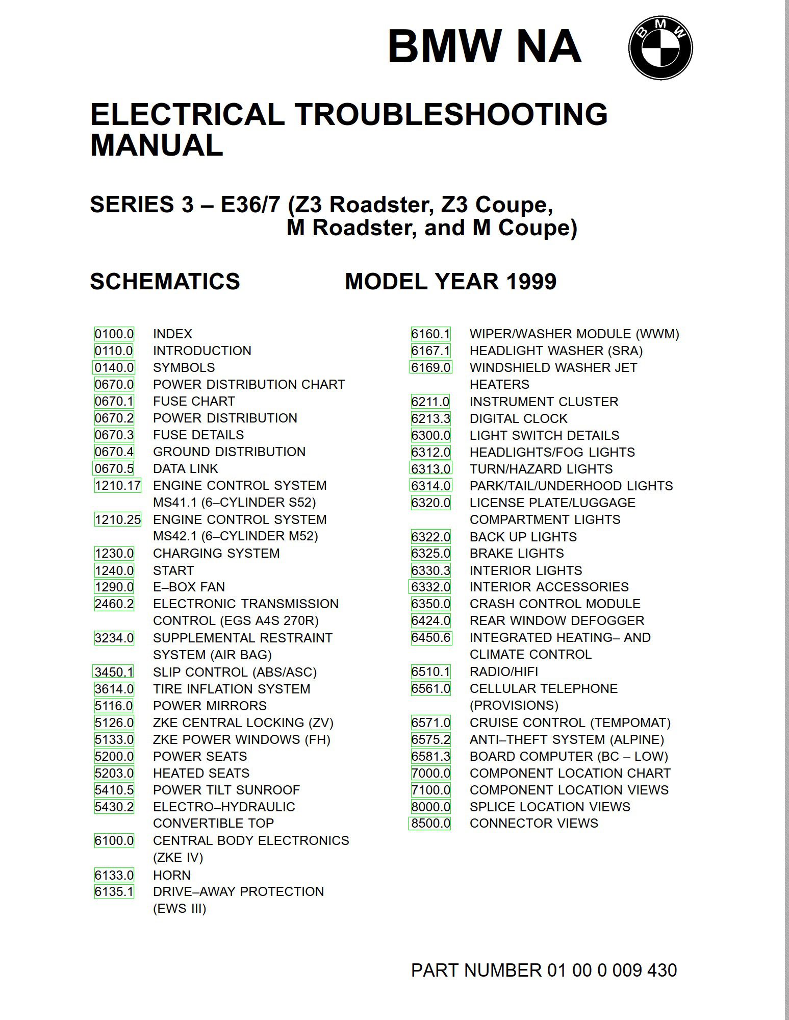 BMW Z3 E36/7 Z3 1999 Electrical Troubleshooting Manual