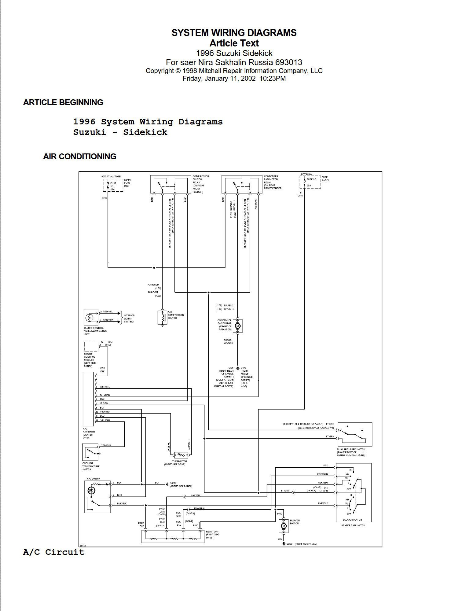 Suzuki Sidekick Wiring Diagram