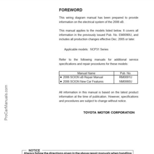 TOYOTA SCION xB 2006 ELECTRICAL WIRING DIAGRAM (EM0091U)