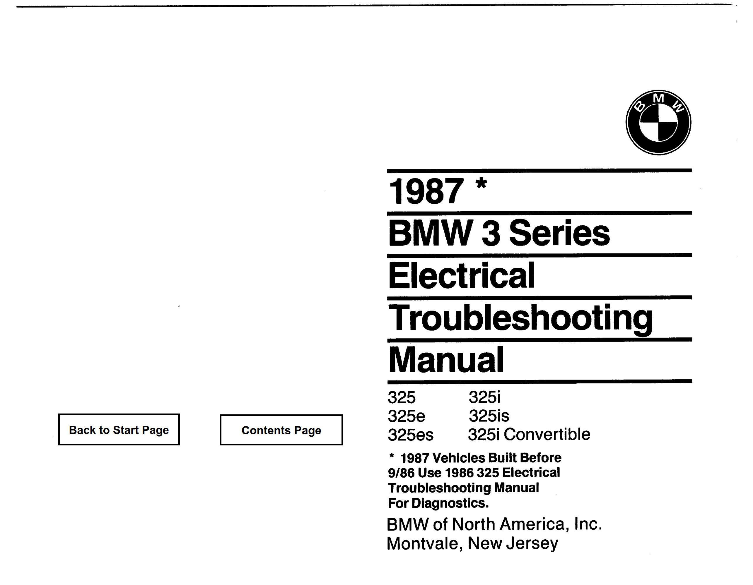 BMW 3 Series 1987 Electrical Troubleshooting Manual
