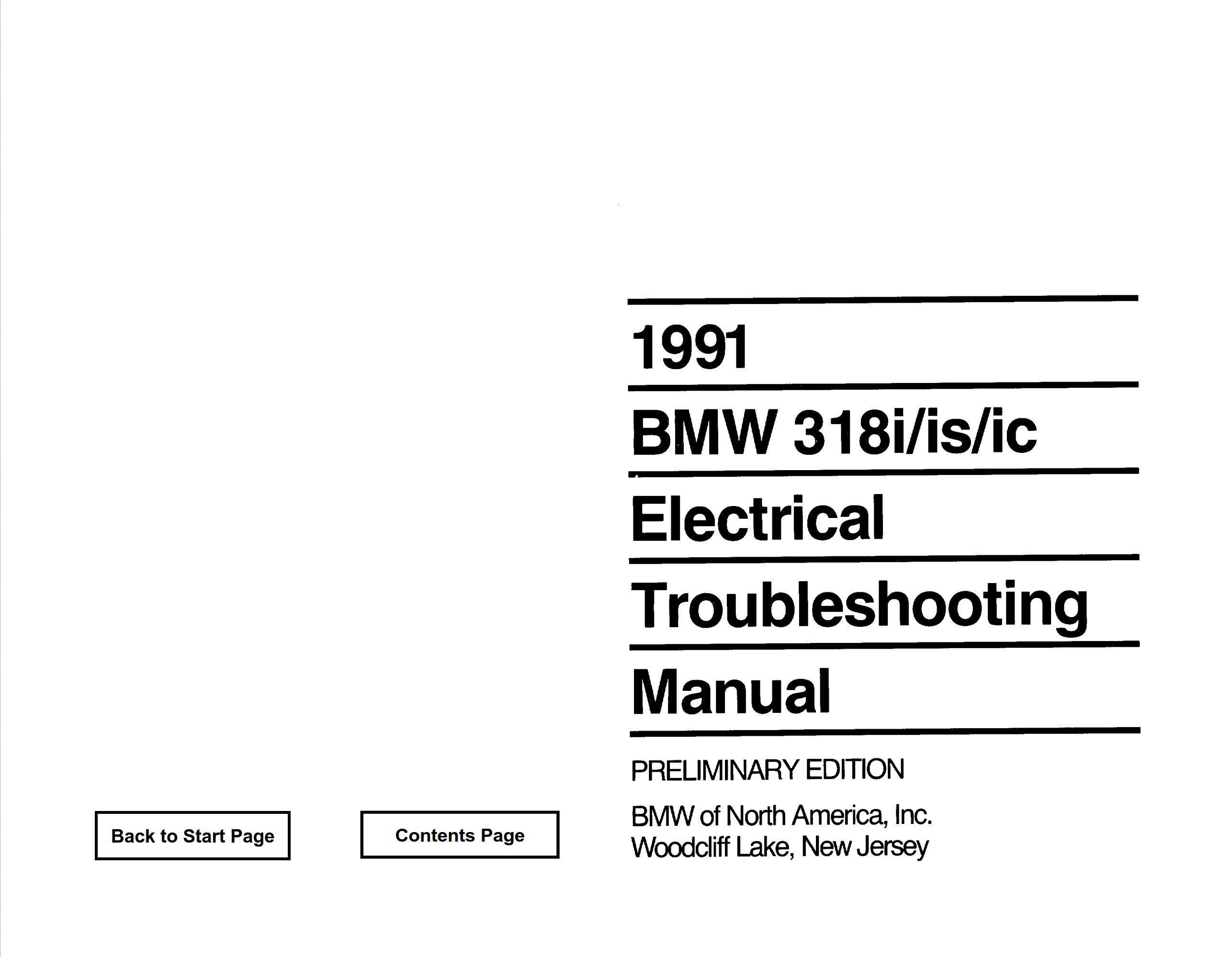 BMW 318i 318is 318ic 1991 Electrical Troubleshooting Manual