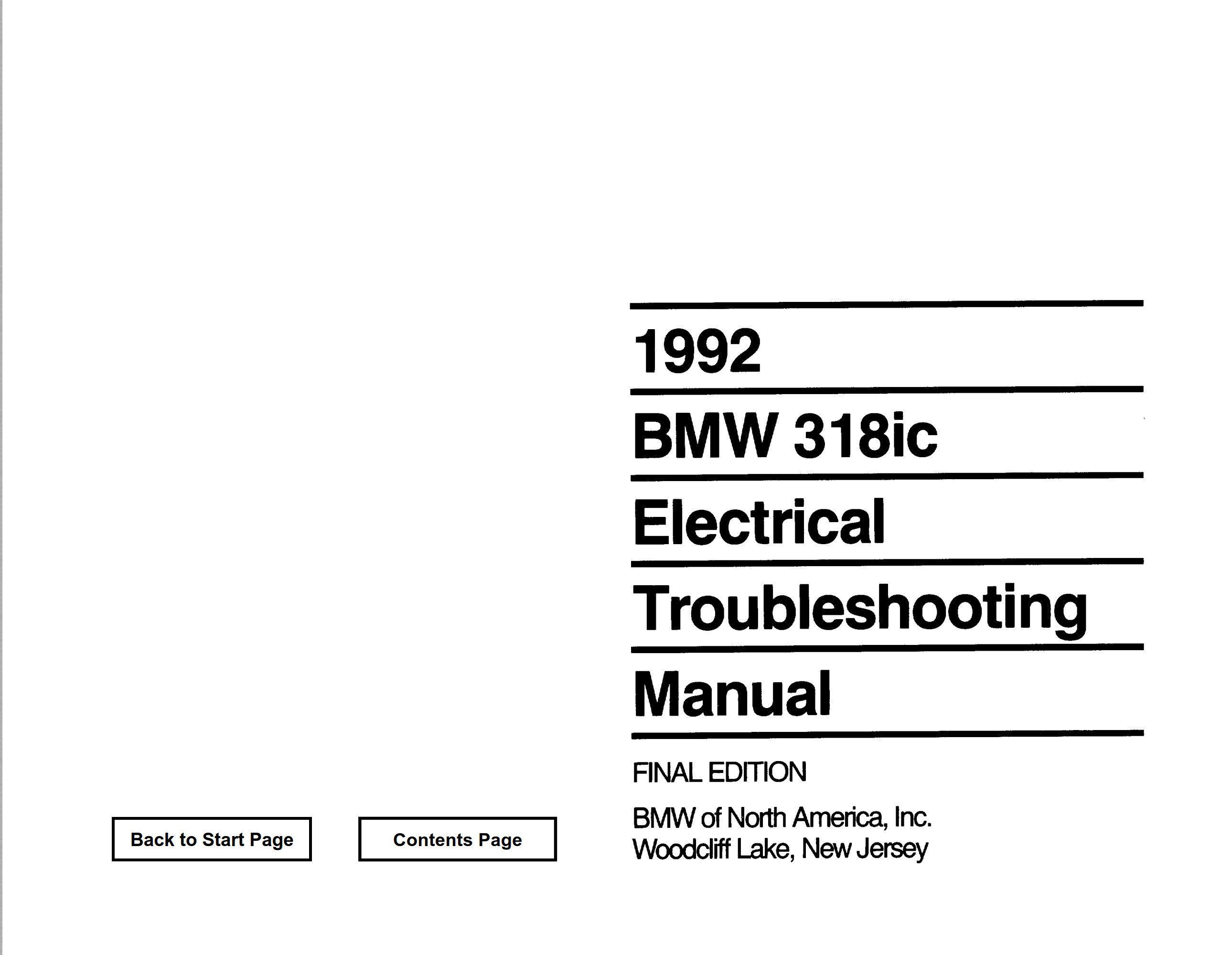 BMW 318ic 1992 Electrical Troubleshooting Manual