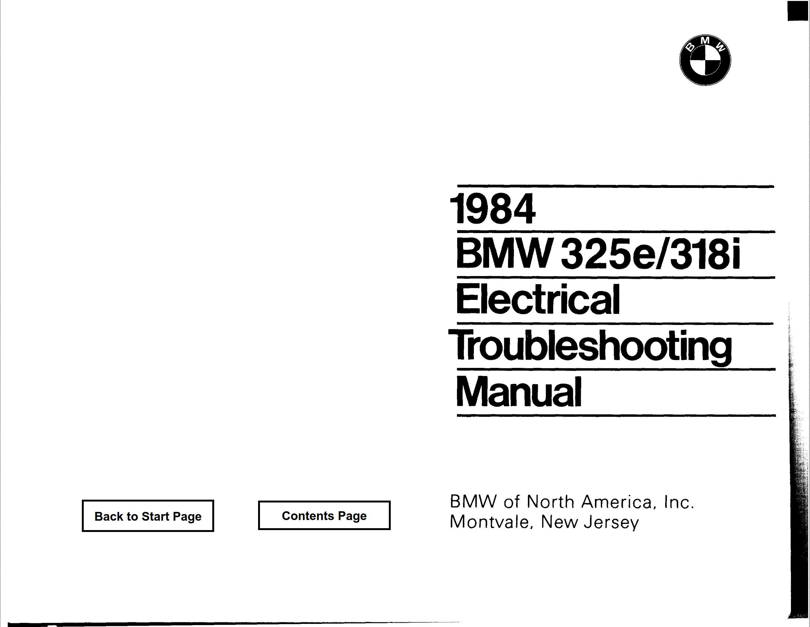 BMW 325e 318i 1984 Electrical Troubleshooting Manual