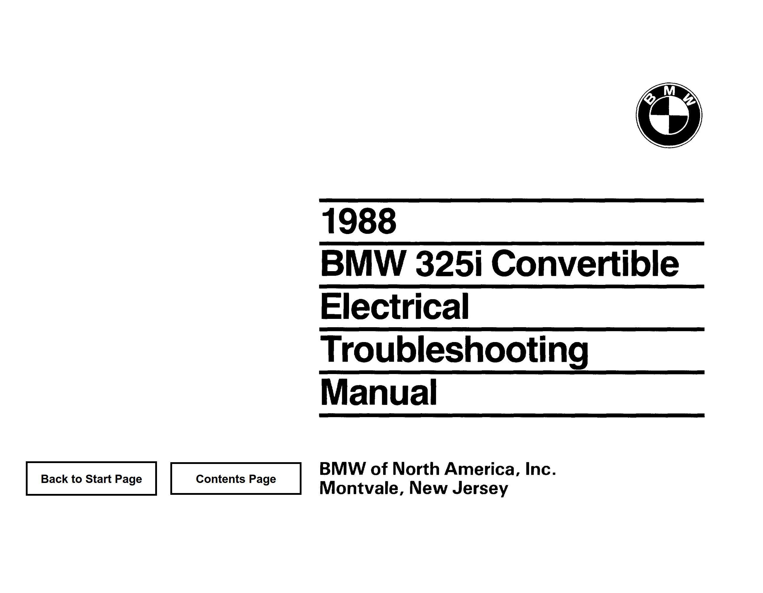 BMW 325i 1988 Convertible Electrical Troubleshooting Manual