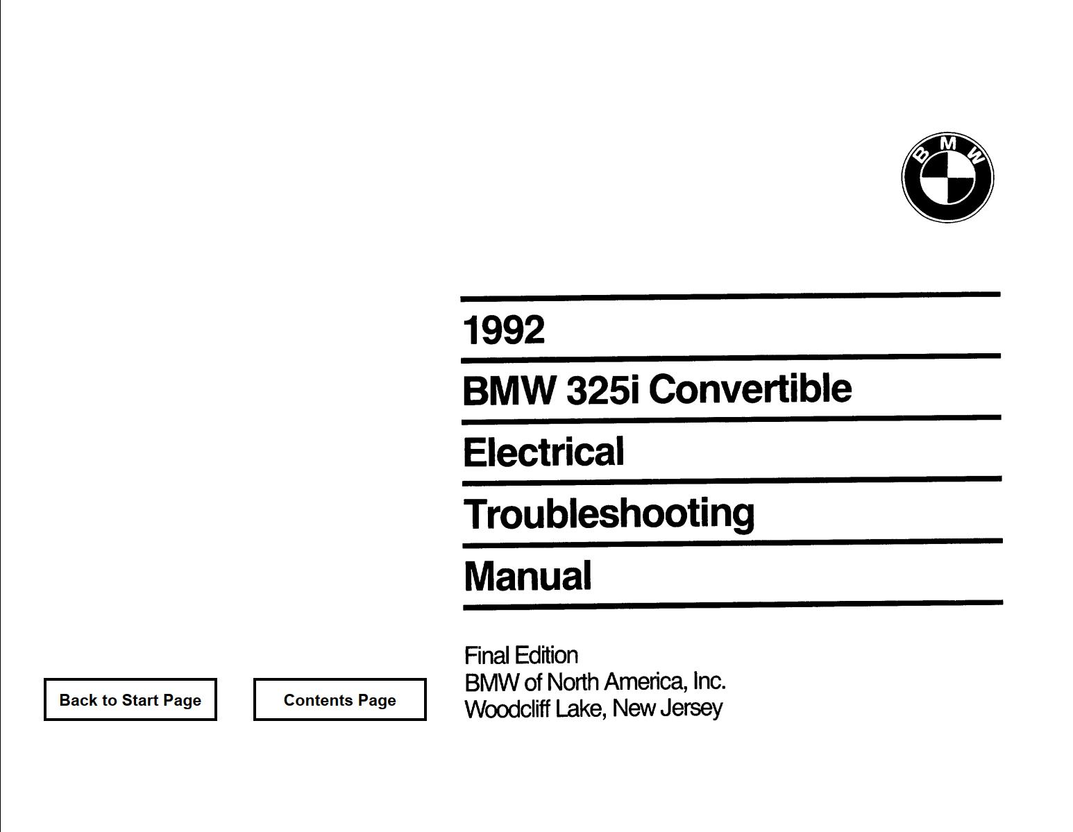 BMW 325i 1992 Convertible Electrical Troubleshooting Manual