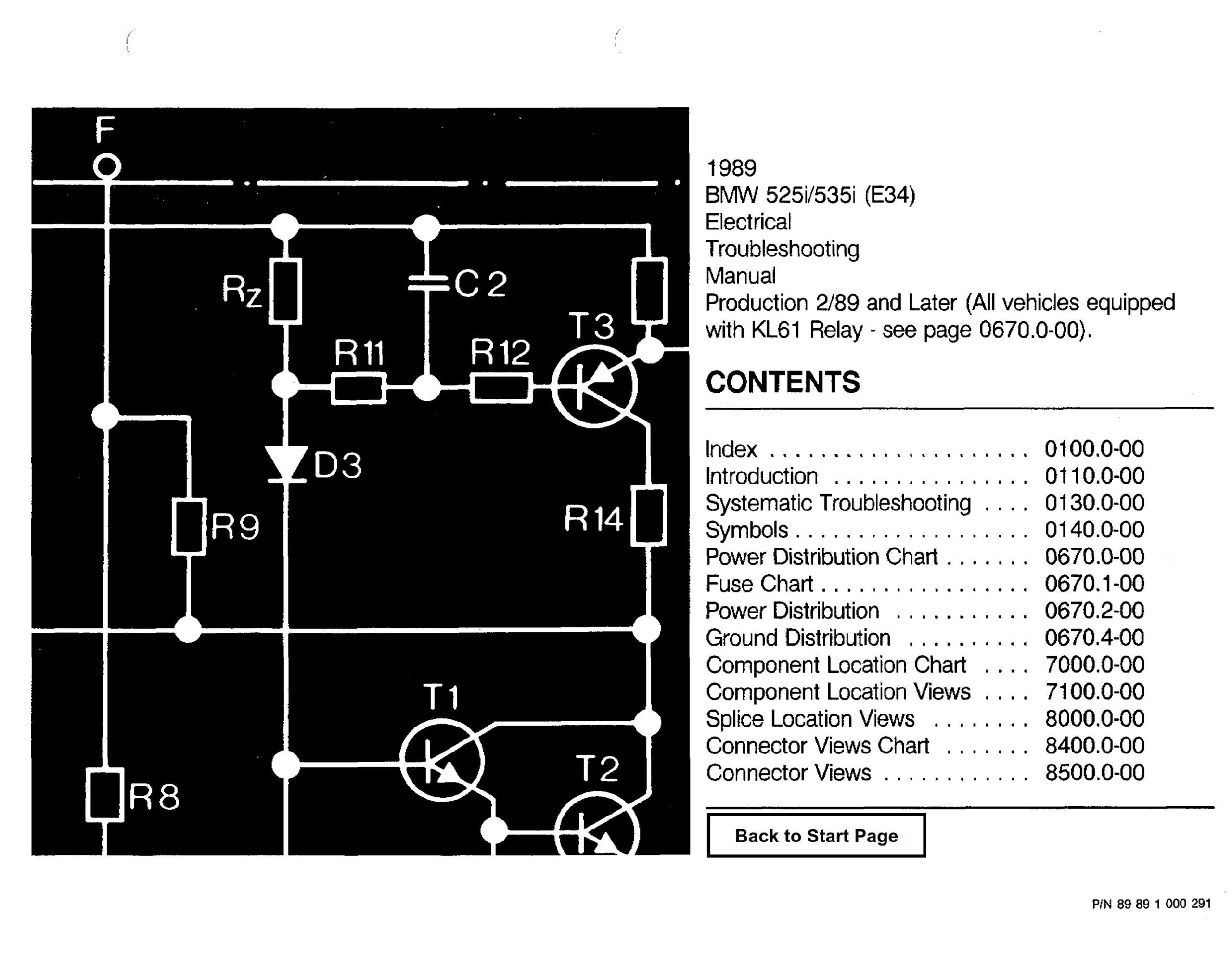 1989 BMW 525i/535i E34 Electrical Troubleshooting Manual PN 89 1 000 291