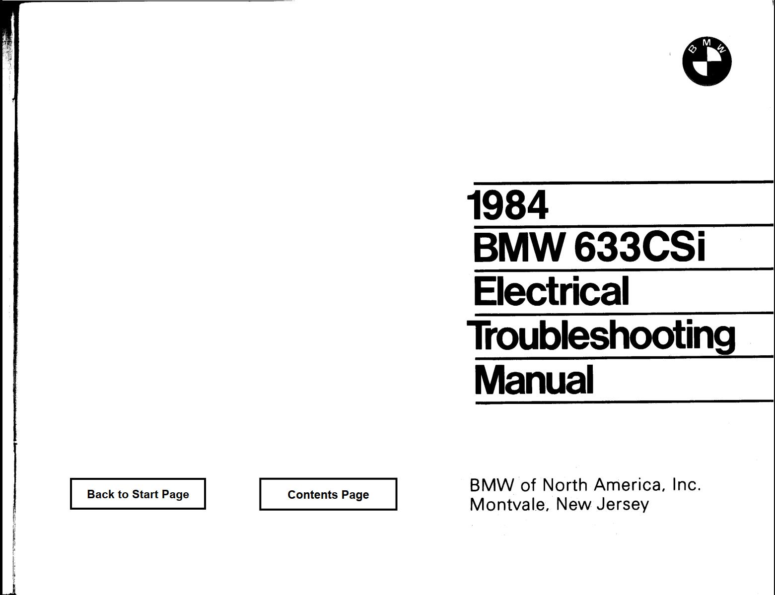 BMW 633csi 1984 Electrical Troubleshooting Manual