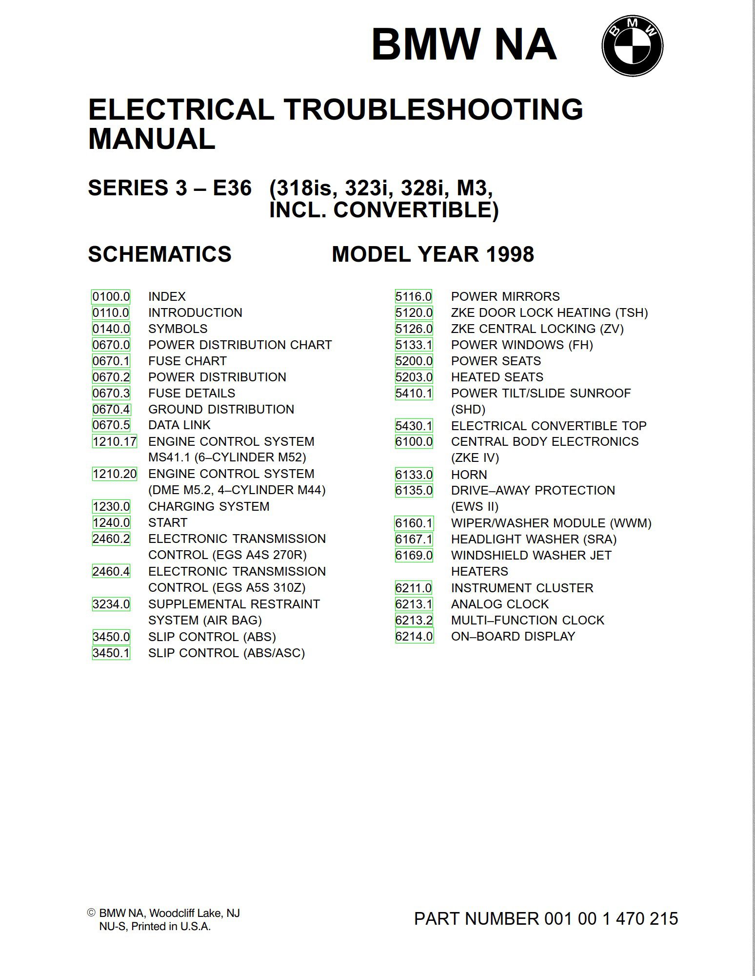 BMW E36 318isc 323ic 328ic M3c 1998 Electrical Troubleshooting Manual