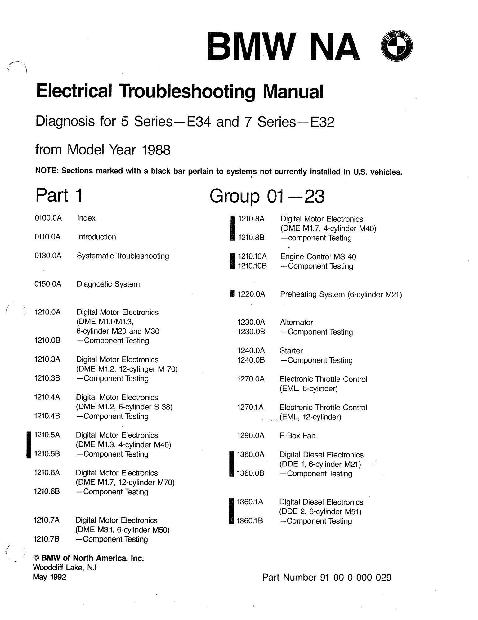 Electrical Troubleshooting And Diagnosis For 5 Series 1988