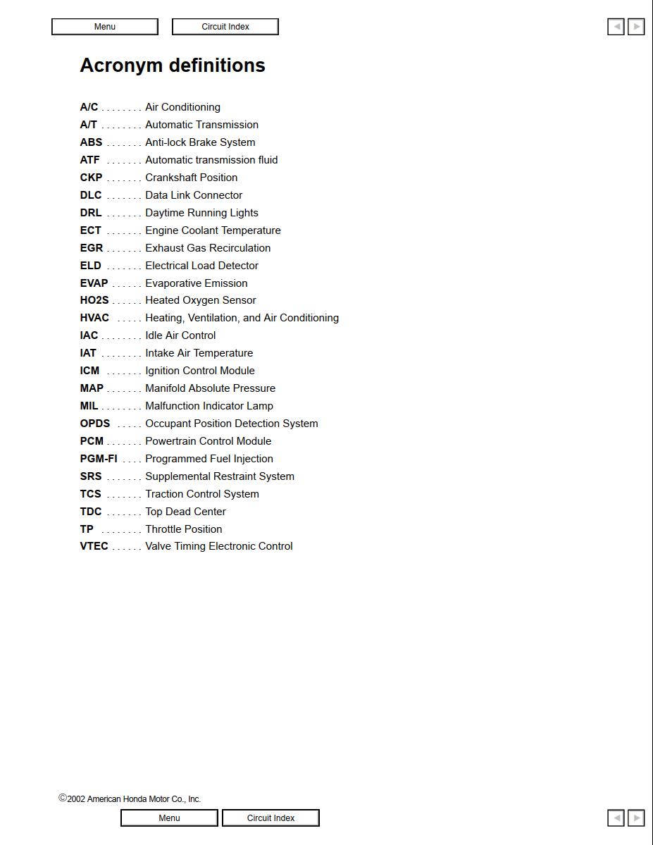Honda Accord 1998 - 2002 Electrical Troubleshooting Manual