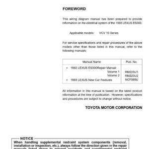 Lexus ES300 1993 Electrical Wiring