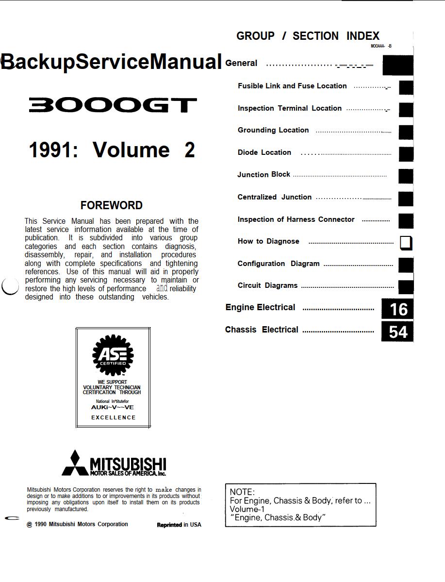 Mitsubishi 3000GT 1991 Service Manual Vol 2 Electrical Wiring Diagrams