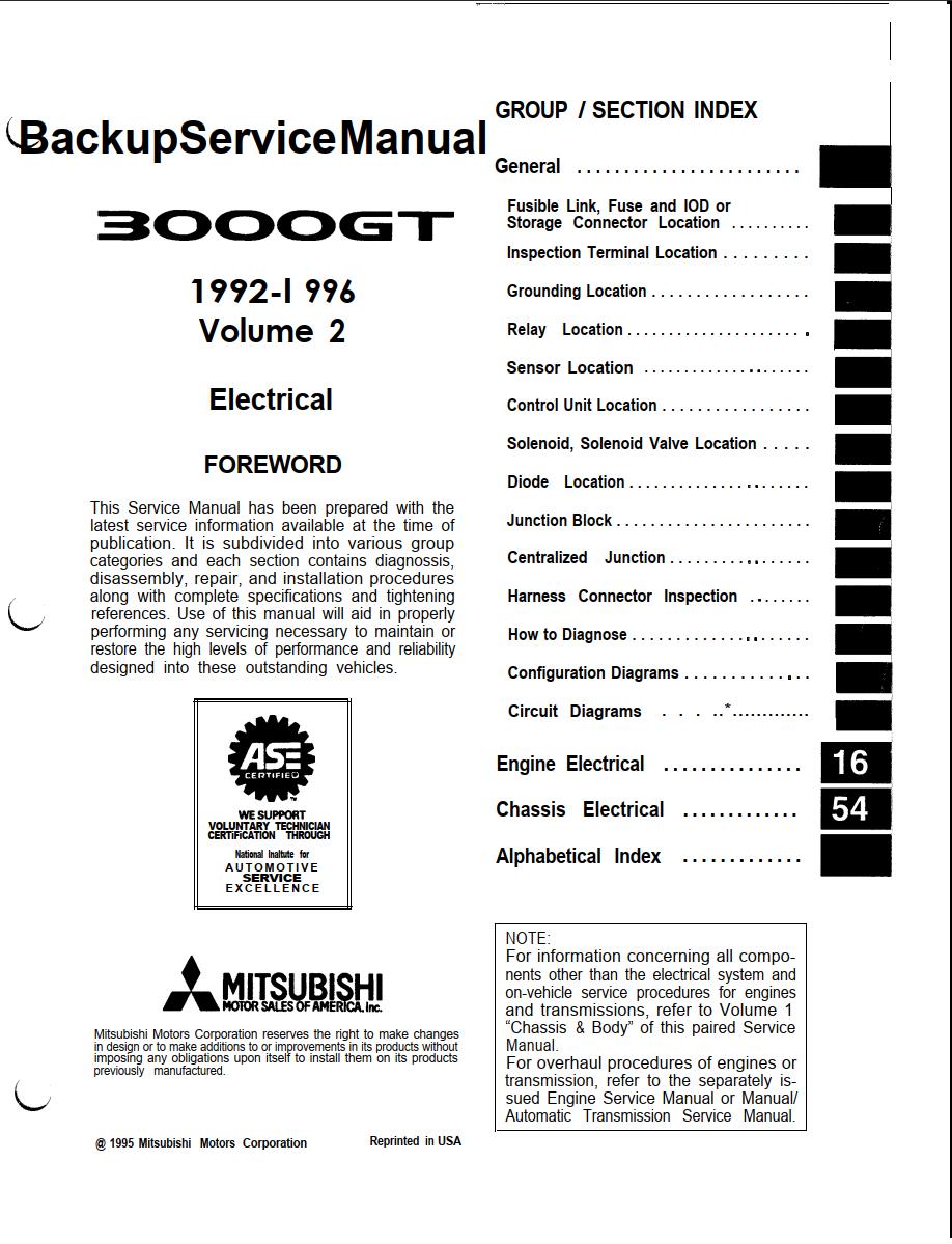 Mitsubishi 3000GT 1992 - 1996 Service Manual Vol 2 Electrical Wiring