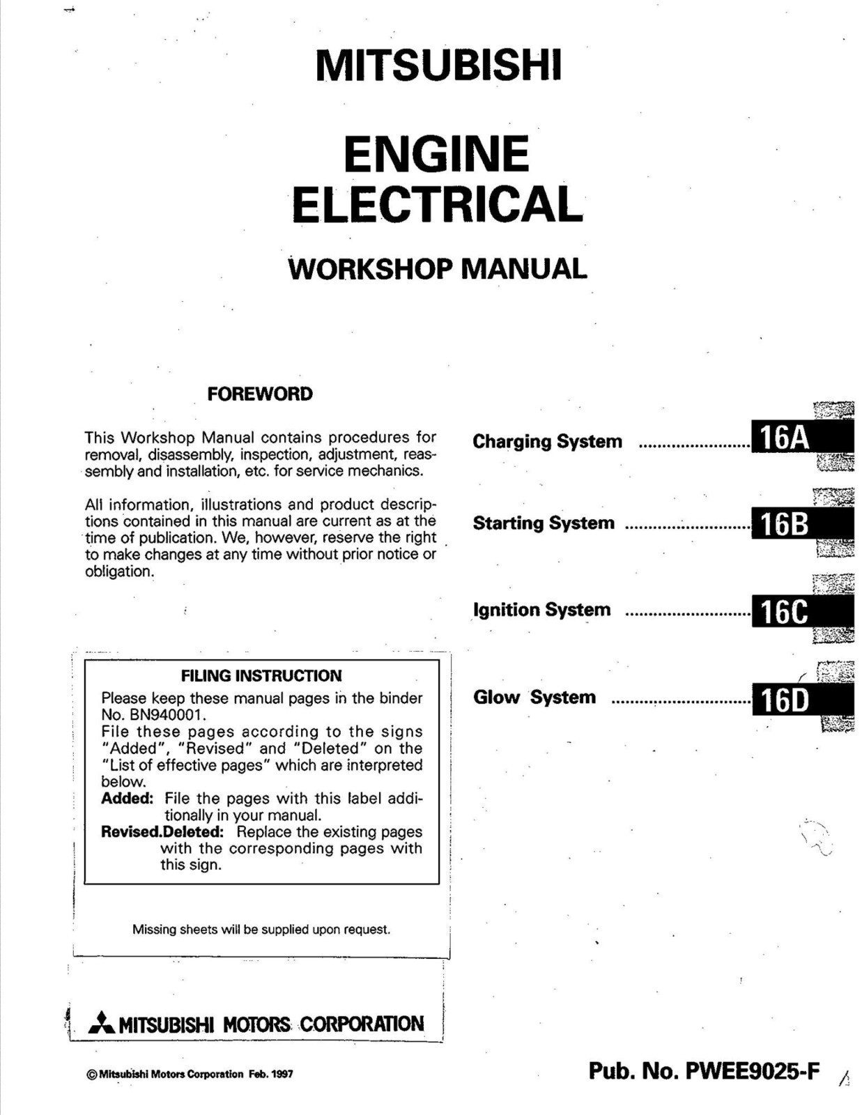 Mitsubishi Engine Electrical Workshop Manual – PDF Download