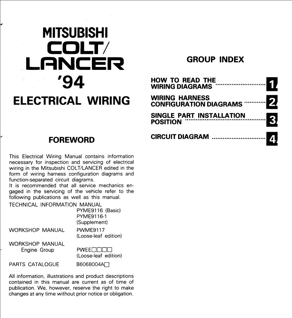 Mitsubishi Lancer 1994 Electrical Wiring PDF Download