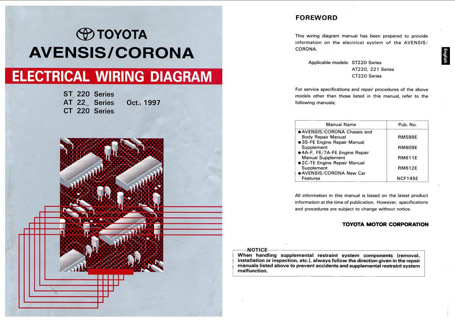 Toyota Avensis 1997 Wiring Diagrams