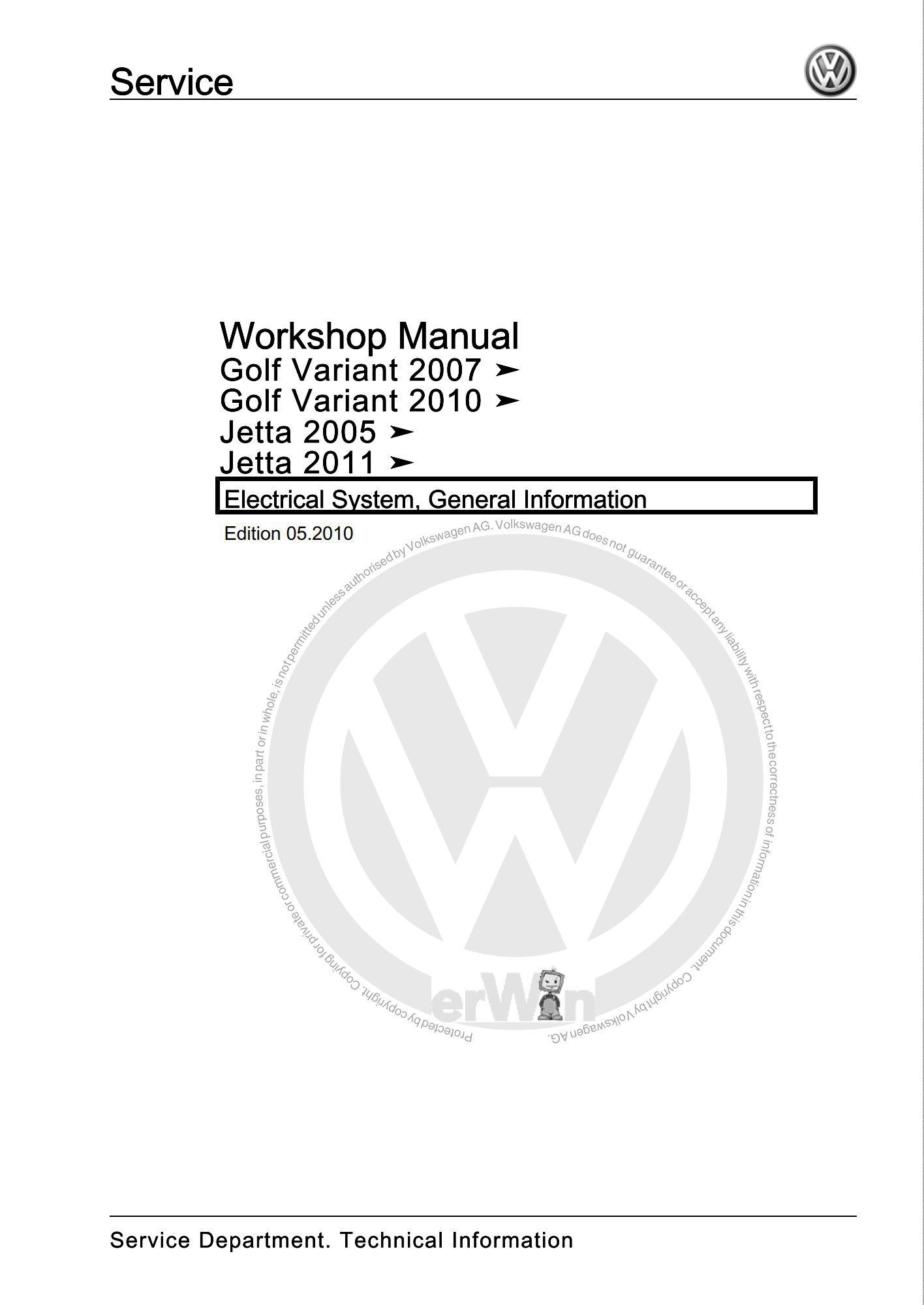 Volkswagen Jetta 2005 2011 Golf Variant 2007 2010 Electrical System