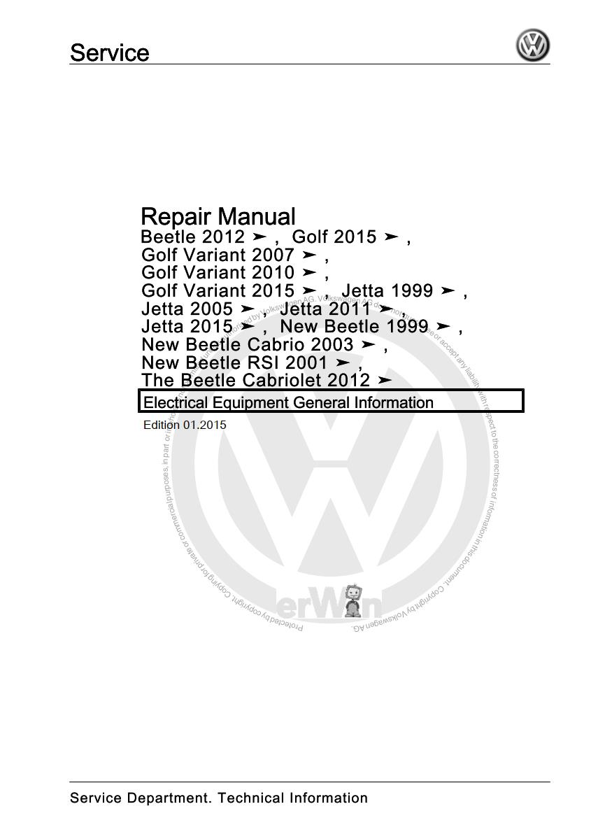 VW Jetta, Golf Variant, Beetle Repair Manual Electrical Equipment General Information